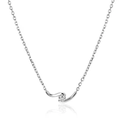 Hot Zinzi zilveren ketting 42-45cm met ronde zirkonia, sierlijk omklemd door twee golvende staafjes ZIC2766