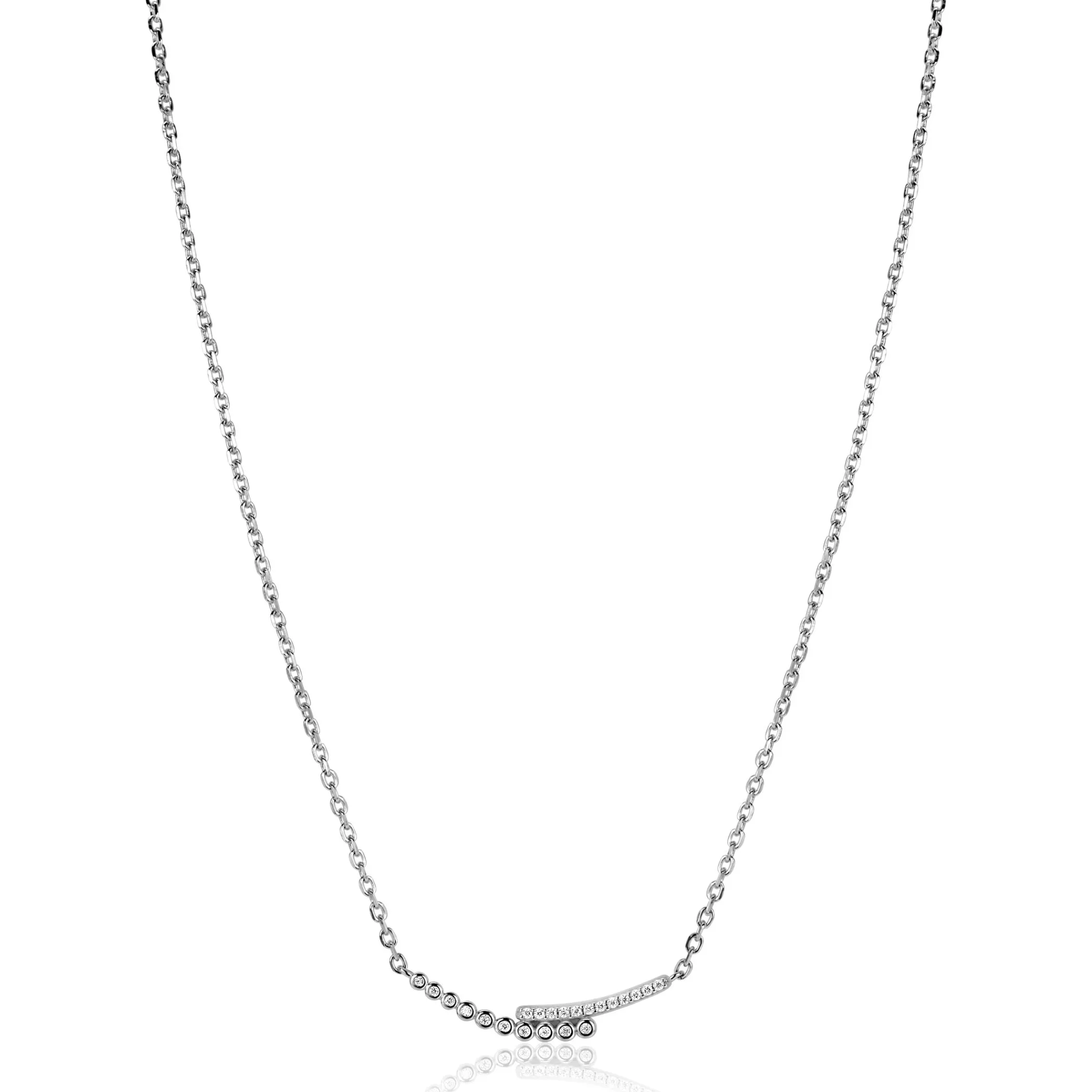 Outlet Zinzi zilveren ketting 42–45cm met staafjes bezet met witte zirkonia’s ZIC2729