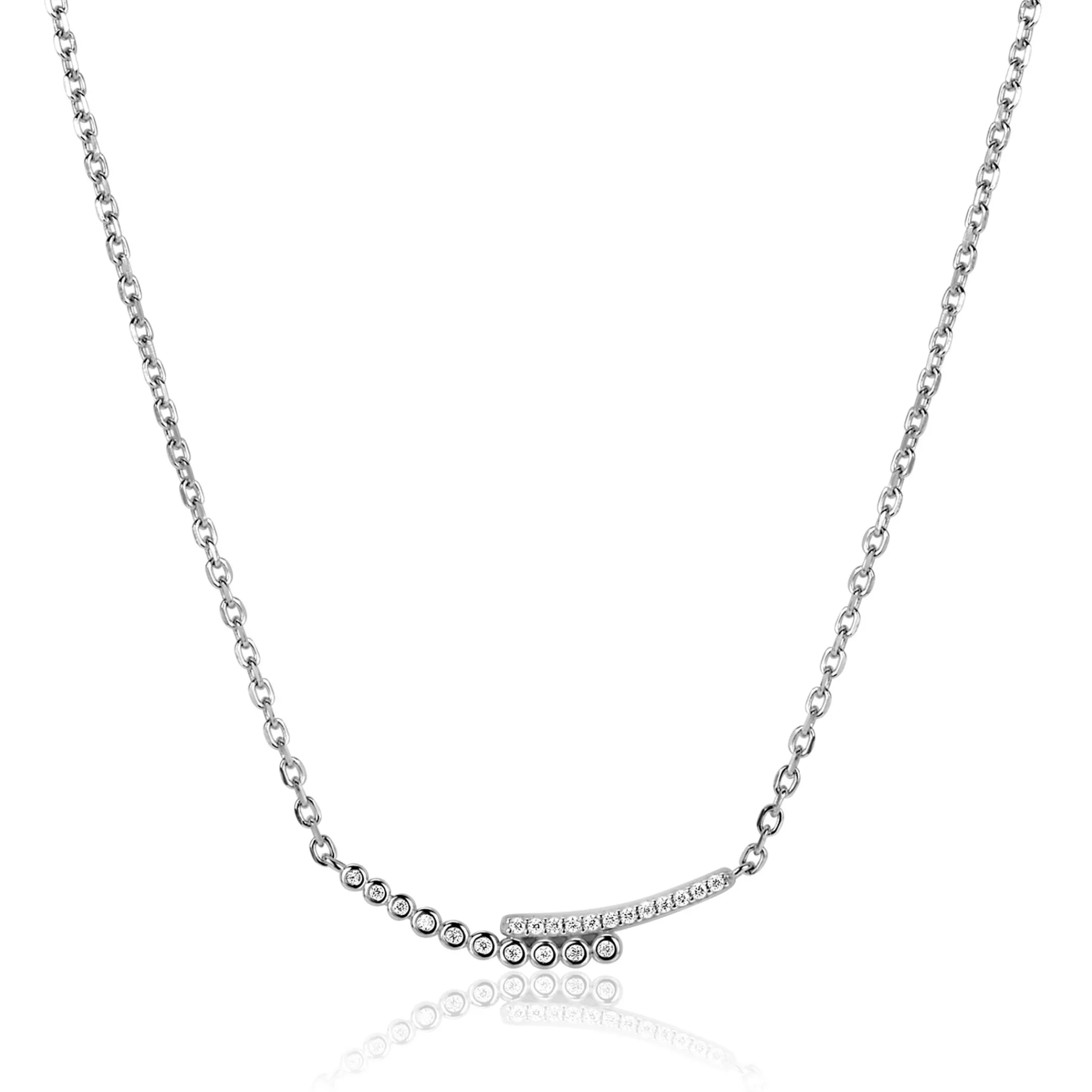 Outlet Zinzi zilveren ketting 42–45cm met staafjes bezet met witte zirkonia’s ZIC2729