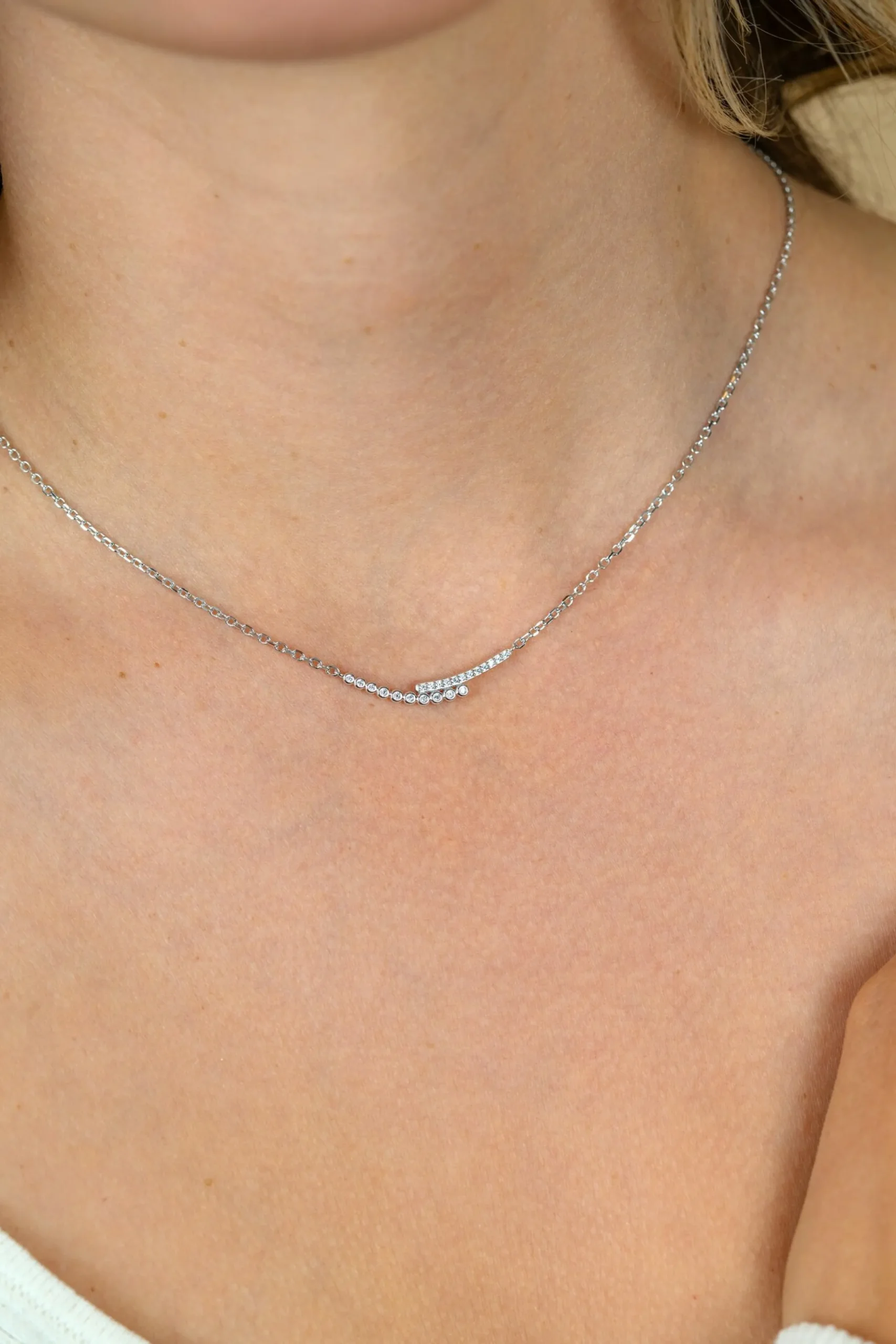Outlet Zinzi zilveren ketting 42–45cm met staafjes bezet met witte zirkonia’s ZIC2729