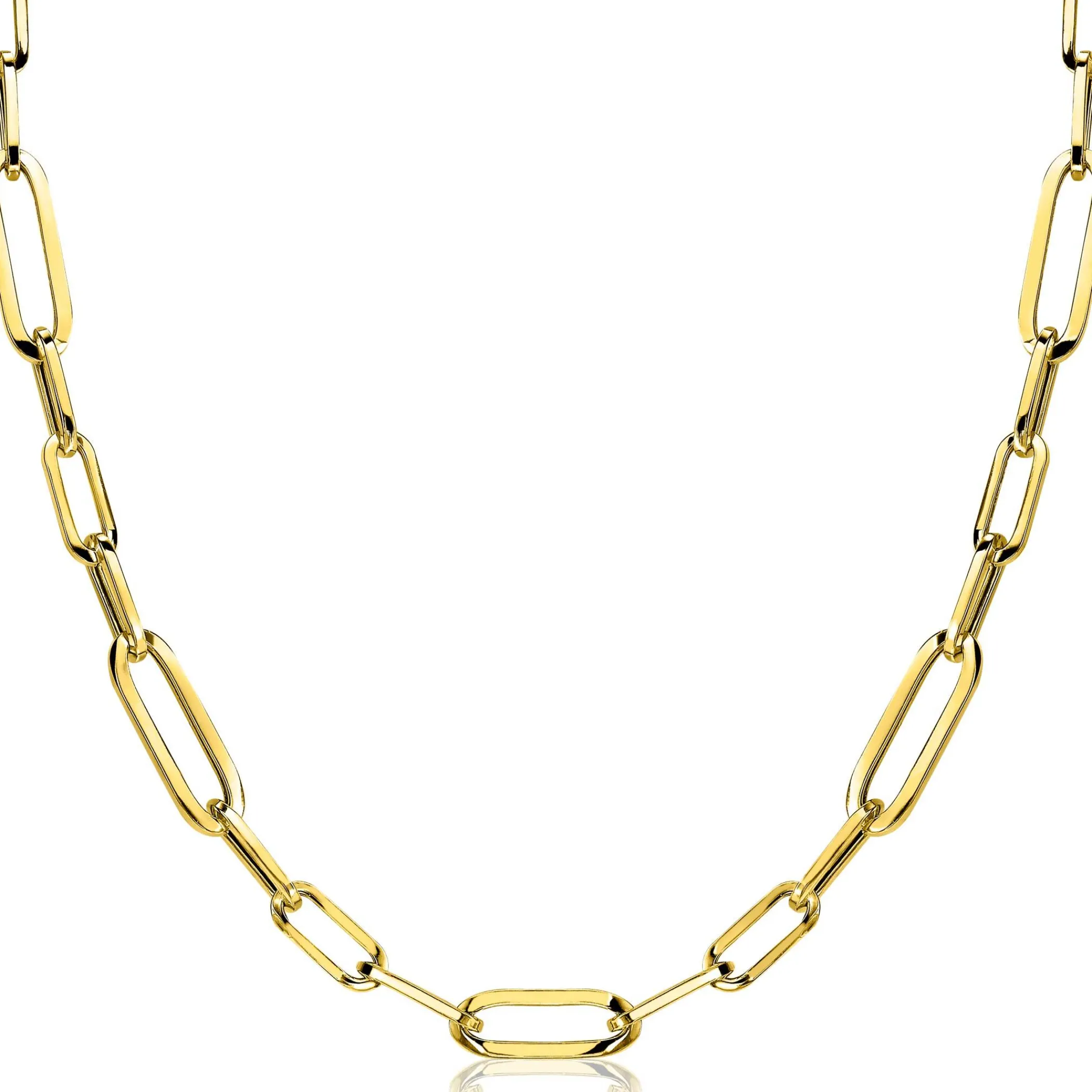 Discount Zinzi zilveren ketting 45cm in 14K geel verguld met ovale closed for ever schakels 6mm breed ZIC1990G