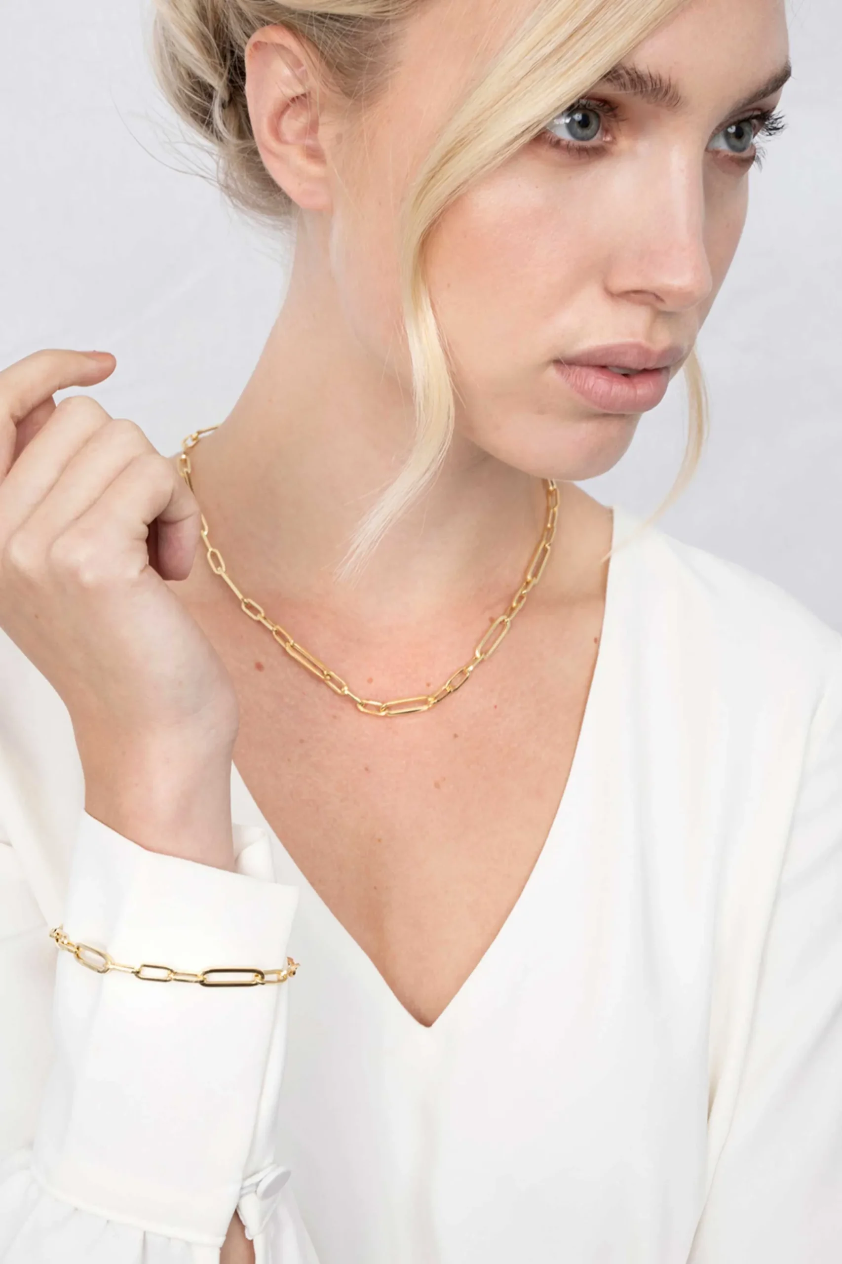 Discount Zinzi zilveren ketting 45cm in 14K geel verguld met ovale closed for ever schakels 6mm breed ZIC1990G