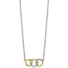 Outlet Zinzi zilveren ketting 45cm geel verguld met 3 open rondjes verbonden wit ZIC2045Y