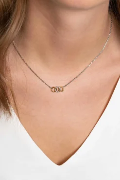 Outlet Zinzi zilveren ketting 45cm geel verguld met 3 open rondjes verbonden wit ZIC2045Y