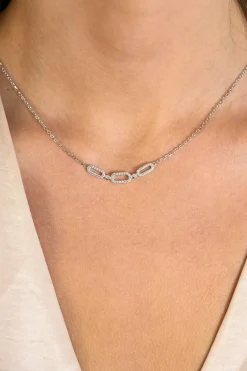 Online Zinzi zilveren ketting 45cm met drie ovale schakels, bezet met witte zirconia's ZIC2398