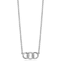 New Zinzi zilveren ketting 45cm met 3 open rondjes verbonden wit ZIC2045