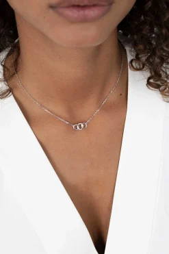 New Zinzi zilveren ketting 45cm met 3 open rondjes verbonden wit ZIC2045