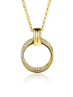 Best Zinzi zilveren ketting 45cm in 14K geelverguld met ronde hanger 22mm ZIC2266Y
