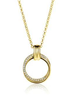 Best Zinzi zilveren ketting 45cm in 14K geelverguld met ronde hanger 22mm ZIC2266Y