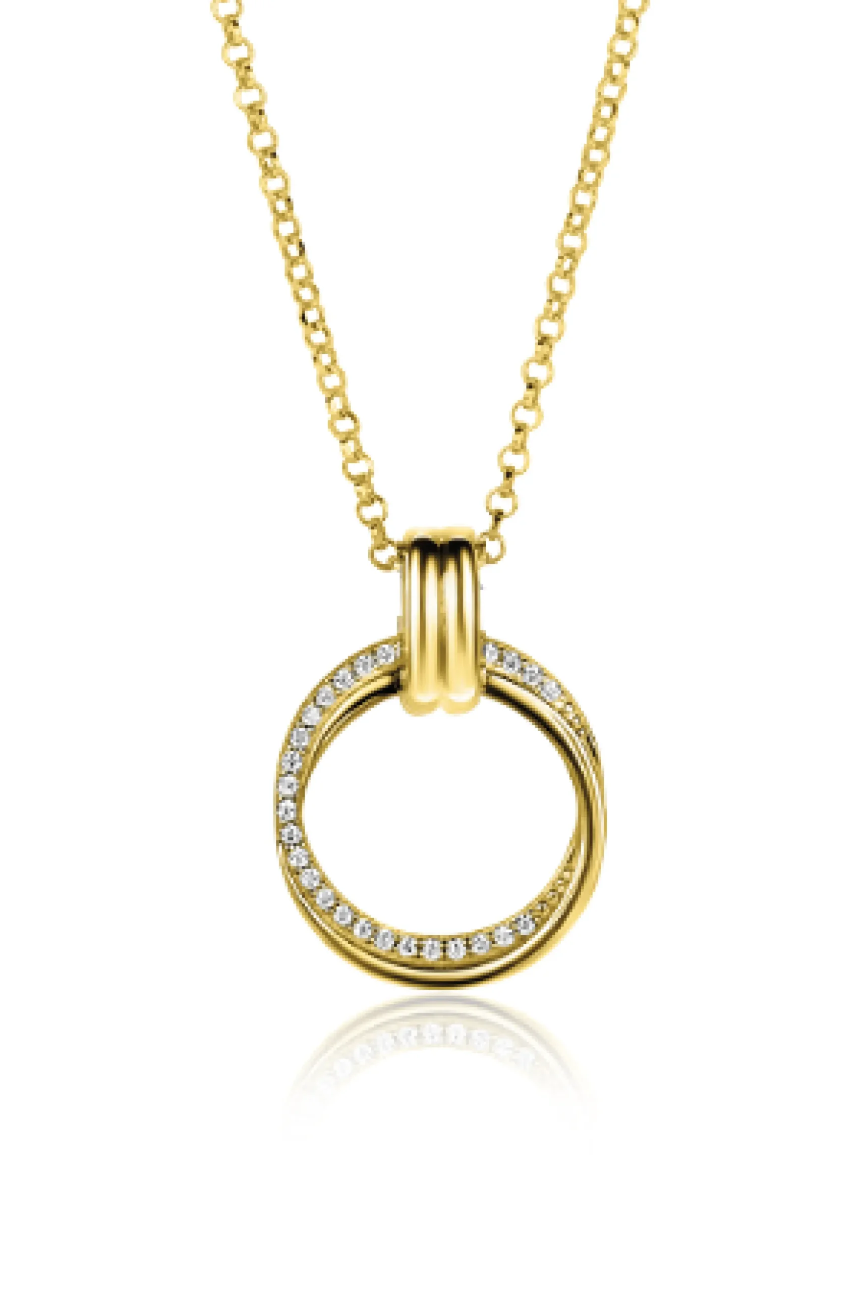 Best Zinzi zilveren ketting 45cm in 14K geelverguld met ronde hanger 22mm ZIC2266Y