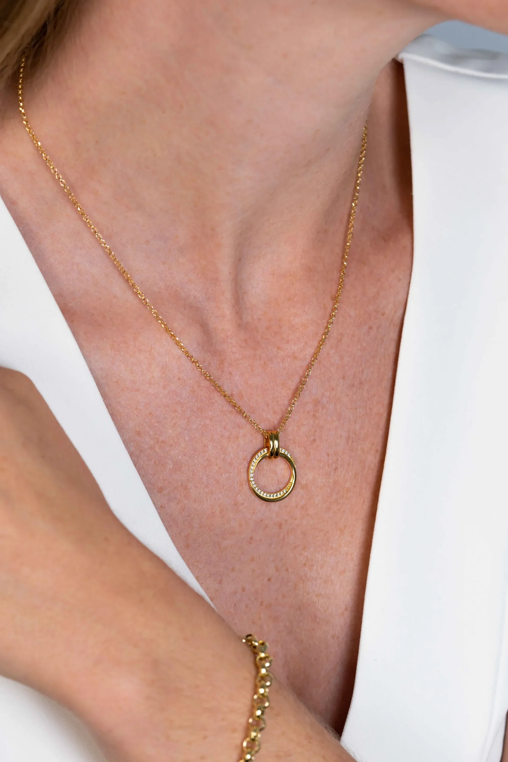 Best Zinzi zilveren ketting 45cm in 14K geelverguld met ronde hanger 22mm ZIC2266Y