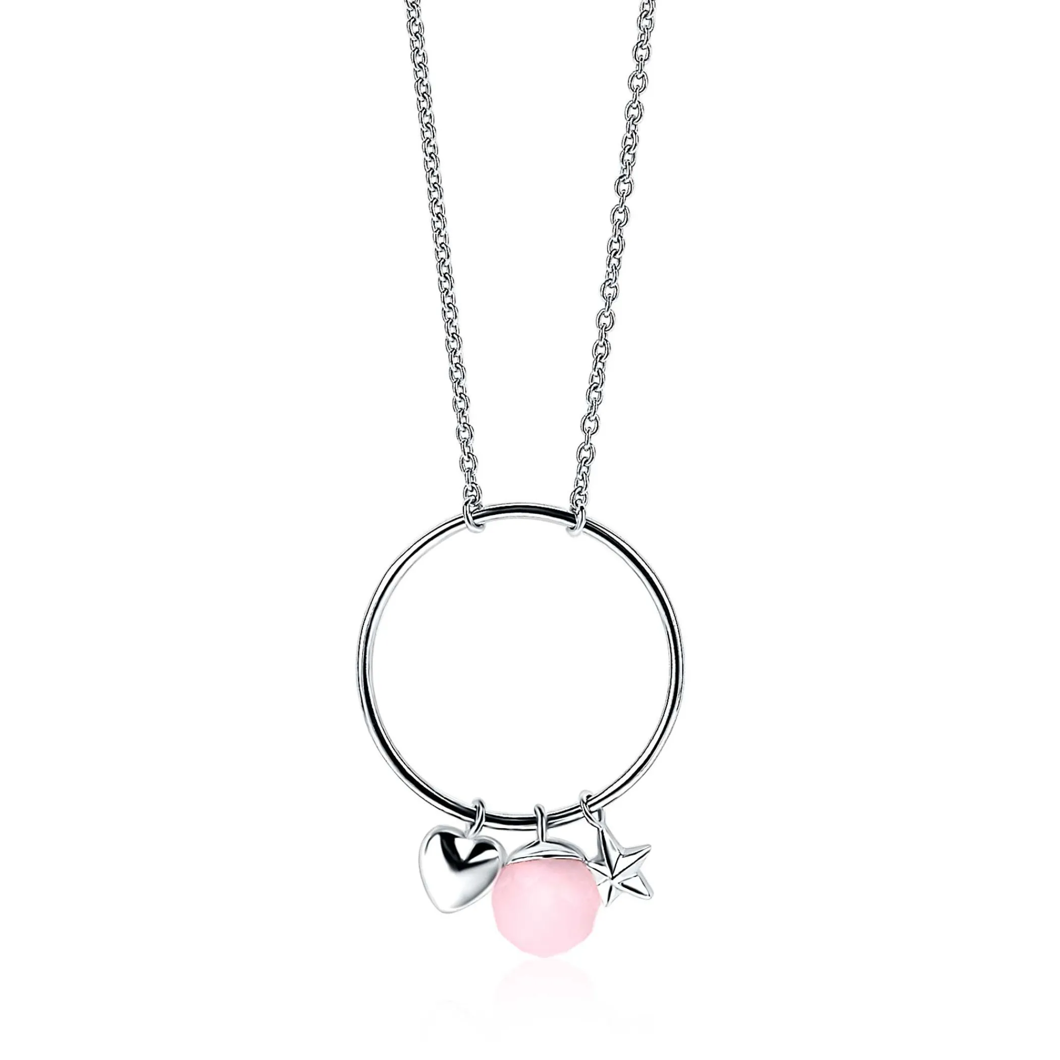 Discount Zinzi zilveren ketting hartje rond ster roze 45cm ZIC1878