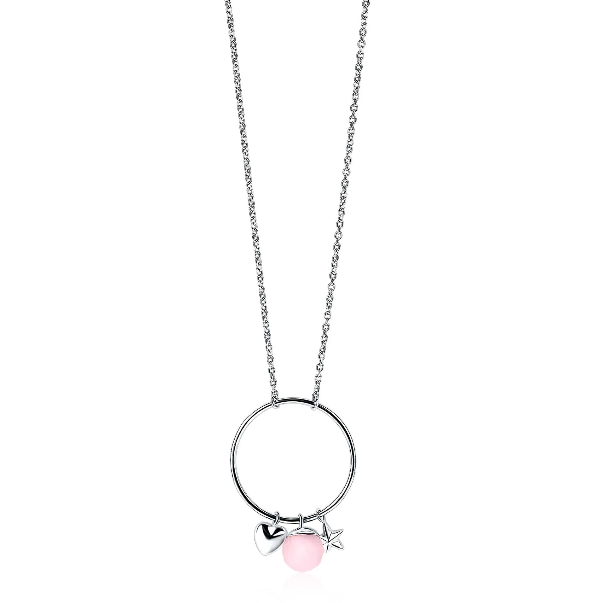 Discount Zinzi zilveren ketting hartje rond ster roze 45cm ZIC1878