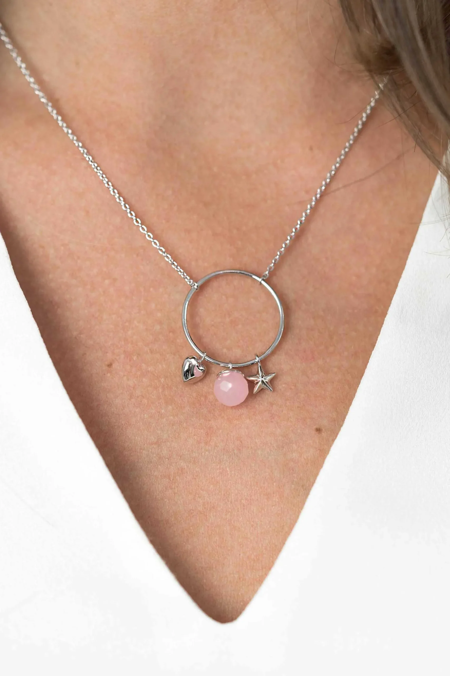 Discount Zinzi zilveren ketting hartje rond ster roze 45cm ZIC1878