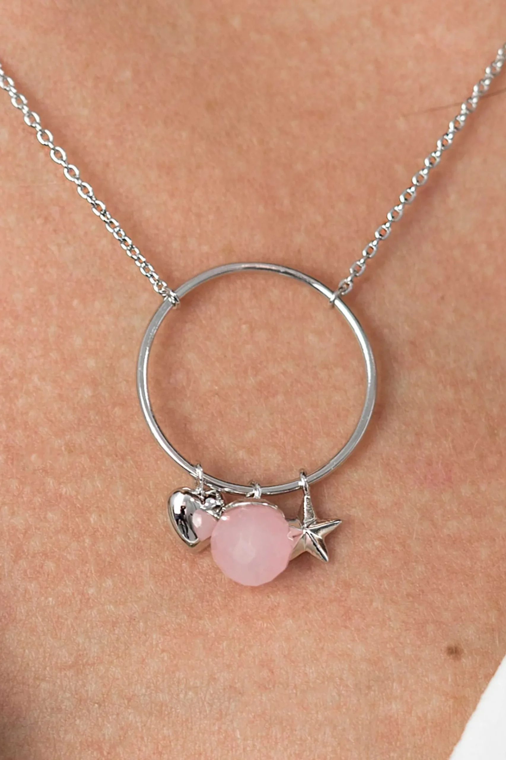 Discount Zinzi zilveren ketting hartje rond ster roze 45cm ZIC1878