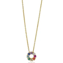 Hot Zinzi zilveren ketting 14K geel verguld 12mm ronde hanger regenboog ZIC2172