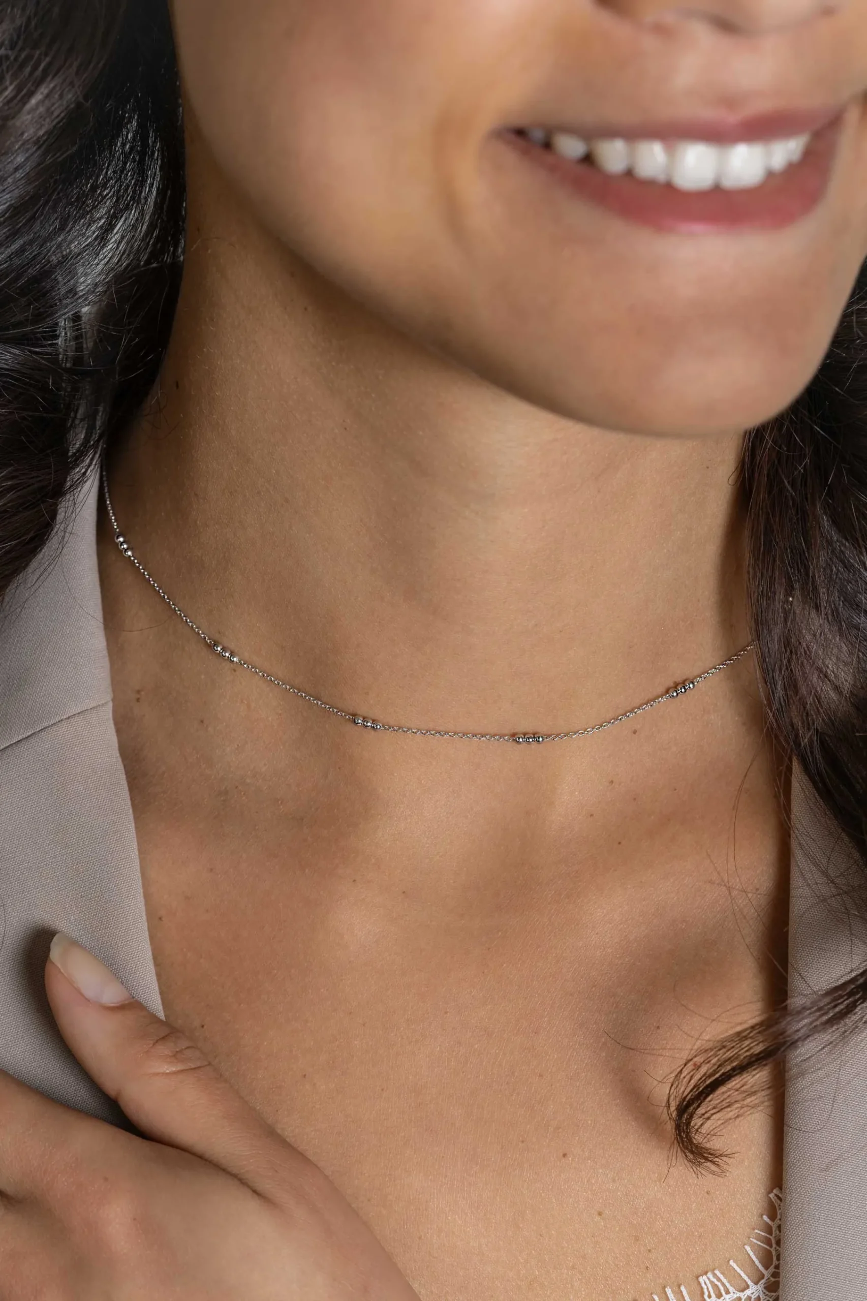 New Zinzi zilveren ketting met fijne jasseron schakel en dertien trio-bolletjes gelijkmatig verdeeld over de ketting 42-45cm ZIC2465