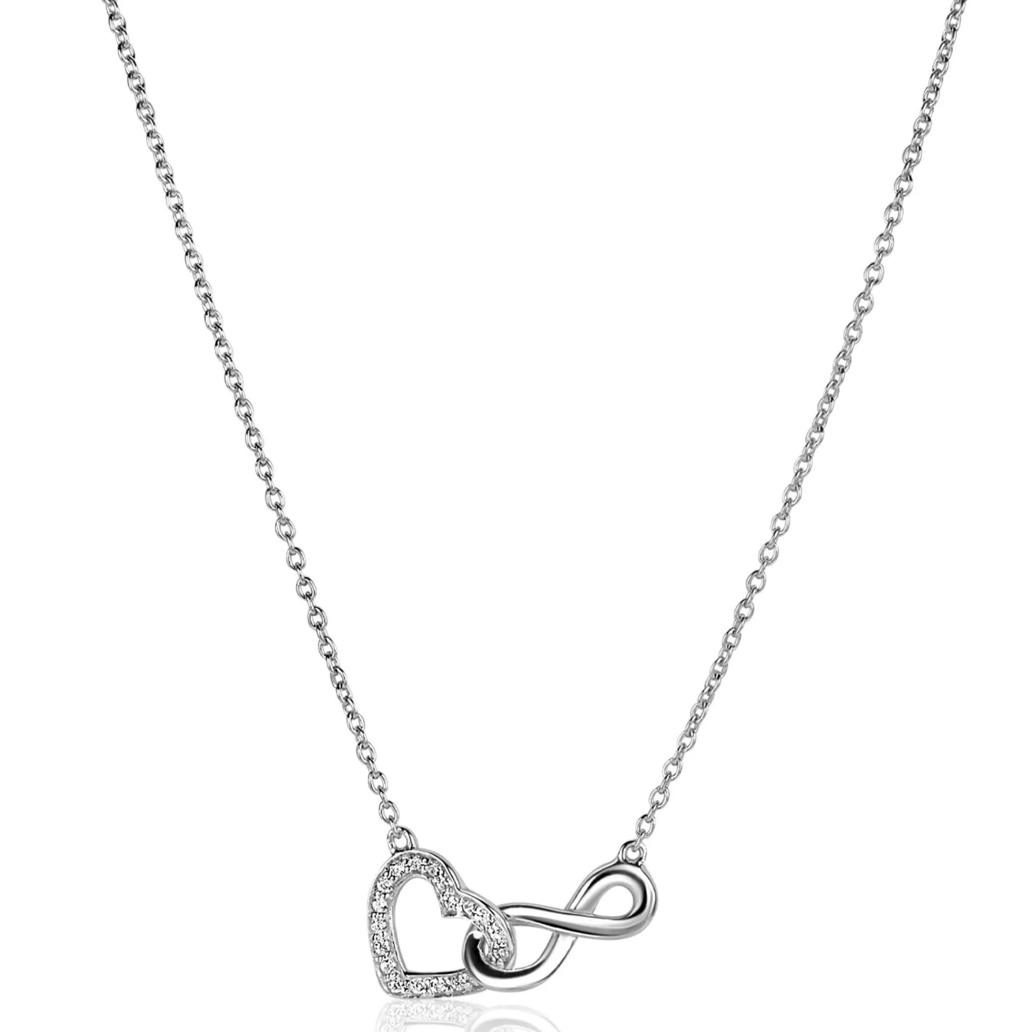 Sale Zinzi zilveren ketting met Infinity teken verbonden met een open hart, bezet met witte zirconia's 42-45cm ZIC2596