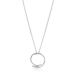 New Zinzi zilveren ketting met grote open ronde hanger 25mm bezet met witte zirkonia's 45-50 cm ZIC2645
