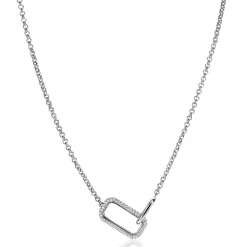Best Zinzi zilveren ketting met twee verbonden schakels: een rechthoekige bezet met witte zirconia's en een gladde ovale schakel 40-45cm ZIC2551