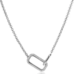 Best Zinzi zilveren ketting met twee verbonden schakels: een rechthoekige bezet met witte zirconia's en een gladde ovale schakel 40-45cm ZIC2551