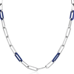 Sale Zinzi zilveren ketting met paperclip-schakels en trendy schakels in lapis blauw 45cm ZIC2549