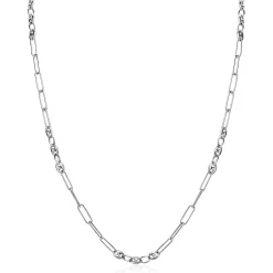 Outlet Zinzi zilveren koffieboon schakelketting 45cm, gecombineerd met lange ovale schakels ZIC2467
