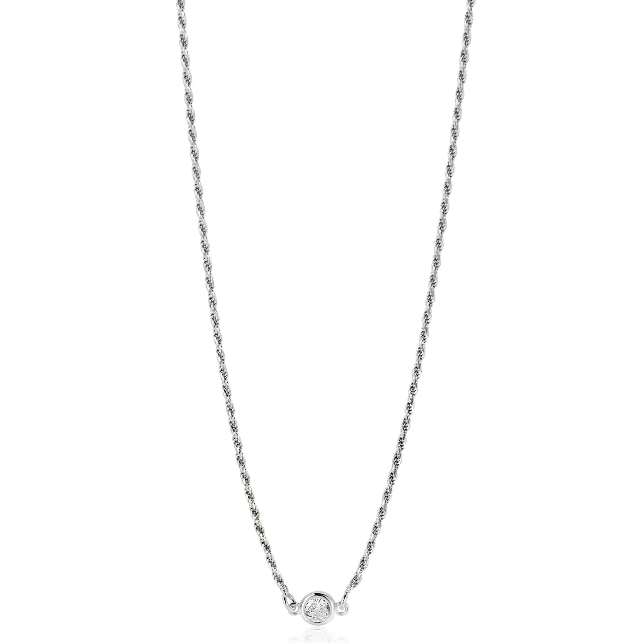 Best Zinzi zilveren koord ketting bezet met een ronde witte zirconia 40-45cm ZIC2461