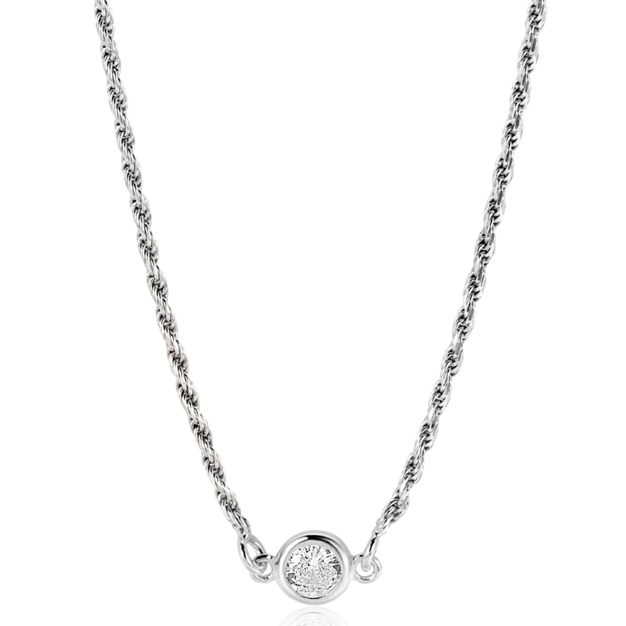 Best Zinzi zilveren koord ketting bezet met een ronde witte zirconia 40-45cm ZIC2461
