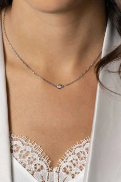 Best Zinzi zilveren koord ketting bezet met een ronde witte zirconia 40-45cm ZIC2461