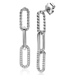 Best Zinzi zilveren lange oorsieraden 30mm met drie paperclip schakels, glad bewerkt witte zirconia's ZIO2330