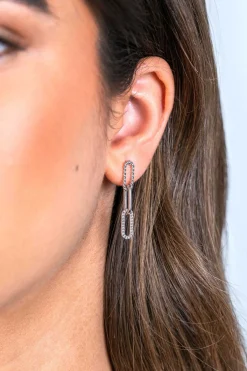 Best Zinzi zilveren lange oorsieraden 30mm met drie paperclip schakels, glad bewerkt witte zirconia's ZIO2330