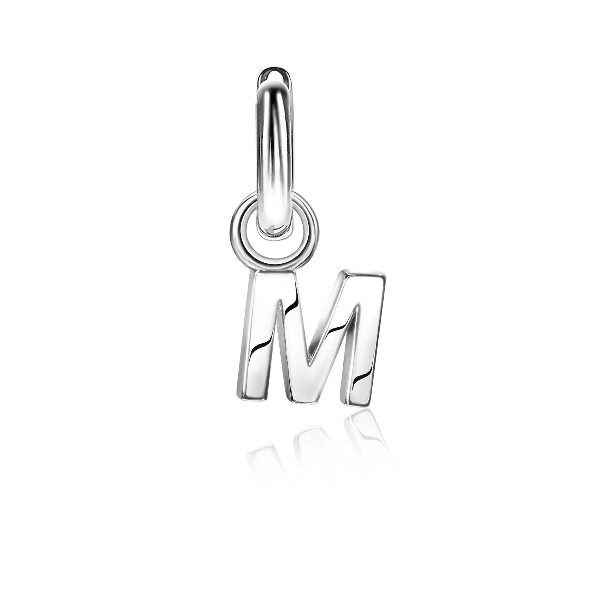 Discount Zinzi zilveren letter oorbedel M per stuk geprijsd ZICH2144M. (zonder oorringen).