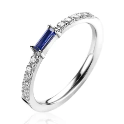 Outlet Zinzi zilveren luxe aanschuifring baguette geslepen donkerblauwe zirconia ZIR2133B