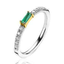 Sale Zinzi zilveren luxe bicolor aanschuifring baguette geslepen groene zirconia ZIR2133G