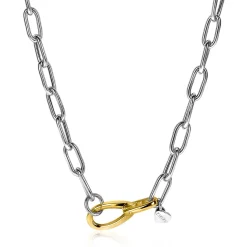 Sale Zinzi zilveren luxe collier met brede paperclip schakel bicolor 43cm ZIC2106