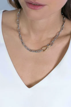 Sale Zinzi zilveren luxe collier met brede paperclip schakel bicolor 43cm ZIC2106