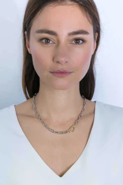 Sale Zinzi zilveren luxe collier met brede paperclip schakel bicolor 43cm ZIC2106