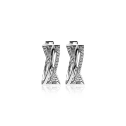 New Zinzi zilveren luxe cross-over oorringen (15 x 6mm) bolletjes glad witte zirconia's ZIO2141