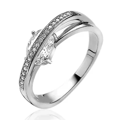 Discount Zinzi zilveren luxe cross-over ring ovale witte zirconia ZIR2190
