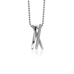 Discount Zinzi zilveren luxe cross-over hanger 18mm bolletjes glad witte zirconia's ZIH2141 (zonder collier)