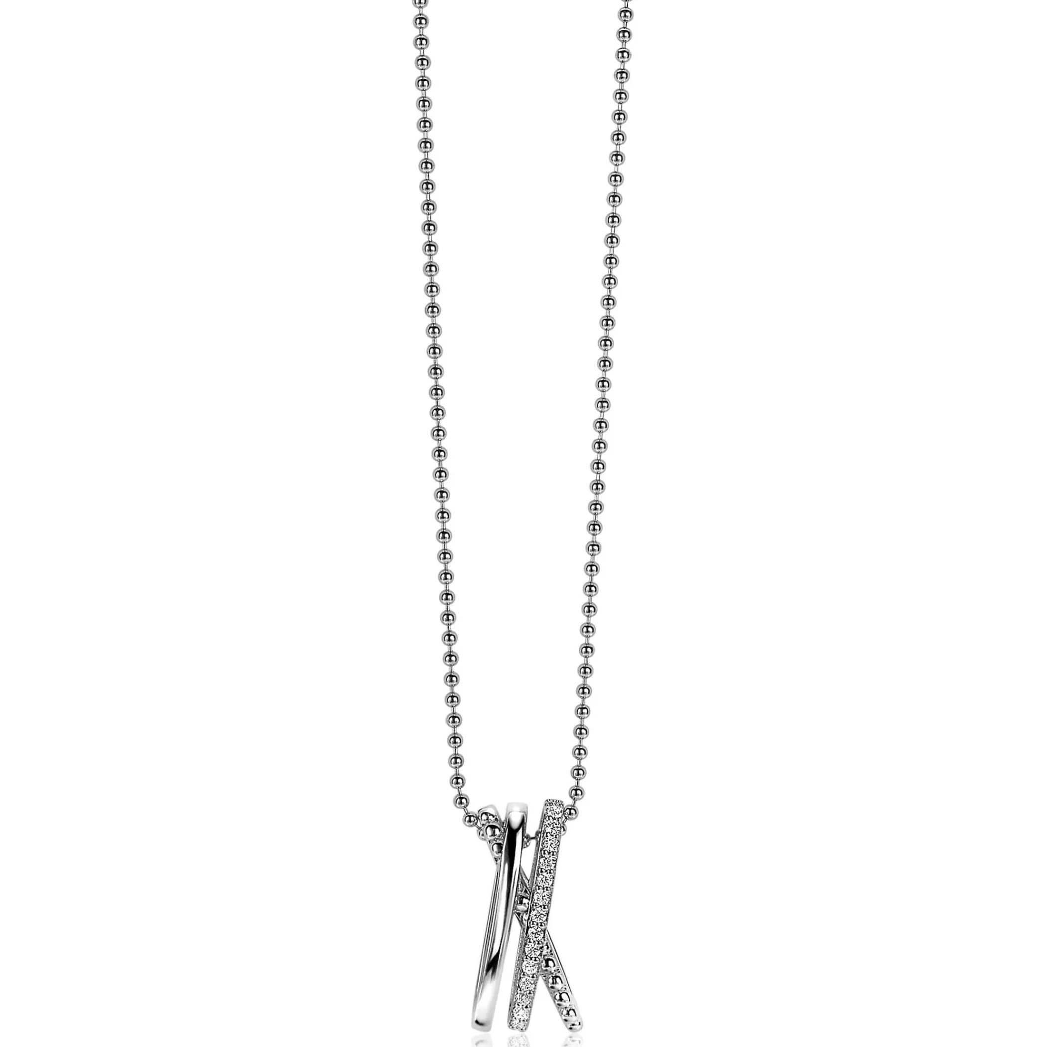 Discount Zinzi zilveren luxe cross-over hanger 18mm bolletjes glad witte zirconia's ZIH2141 (zonder collier)