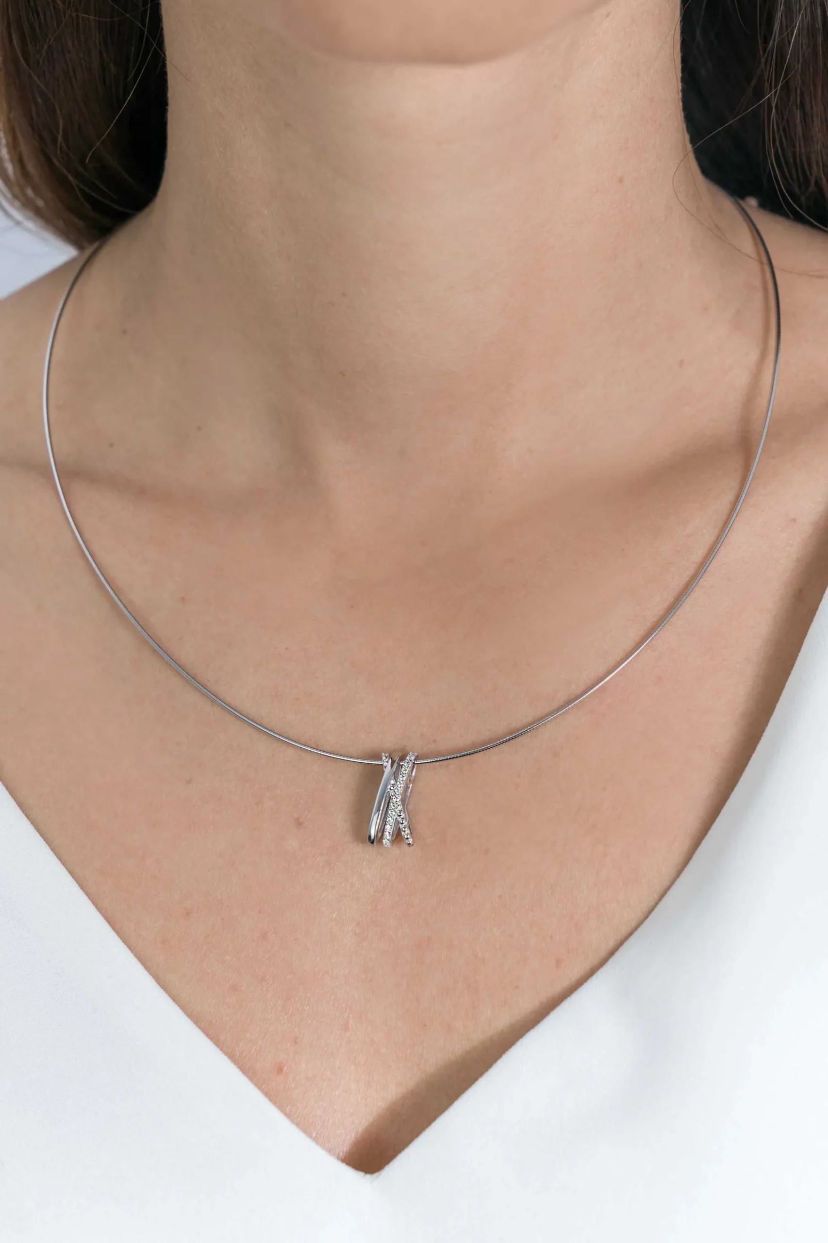 Discount Zinzi zilveren luxe cross-over hanger 18mm bolletjes glad witte zirconia's ZIH2141 (zonder collier)