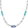Hot Zinzi zilveren luxe ketting 45cm met paperclip-schakels en trendy schakels in turquoise en lapisblauw ZIC2456