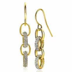 Online Zinzi zilveren luxe oorhangers 14K geel verguld 35mm ovale schakels witte zirconia ZIO2203Y