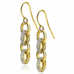 Online Zinzi zilveren luxe oorhangers 14K geel verguld 35mm ovale schakels witte zirconia ZIO2203Y