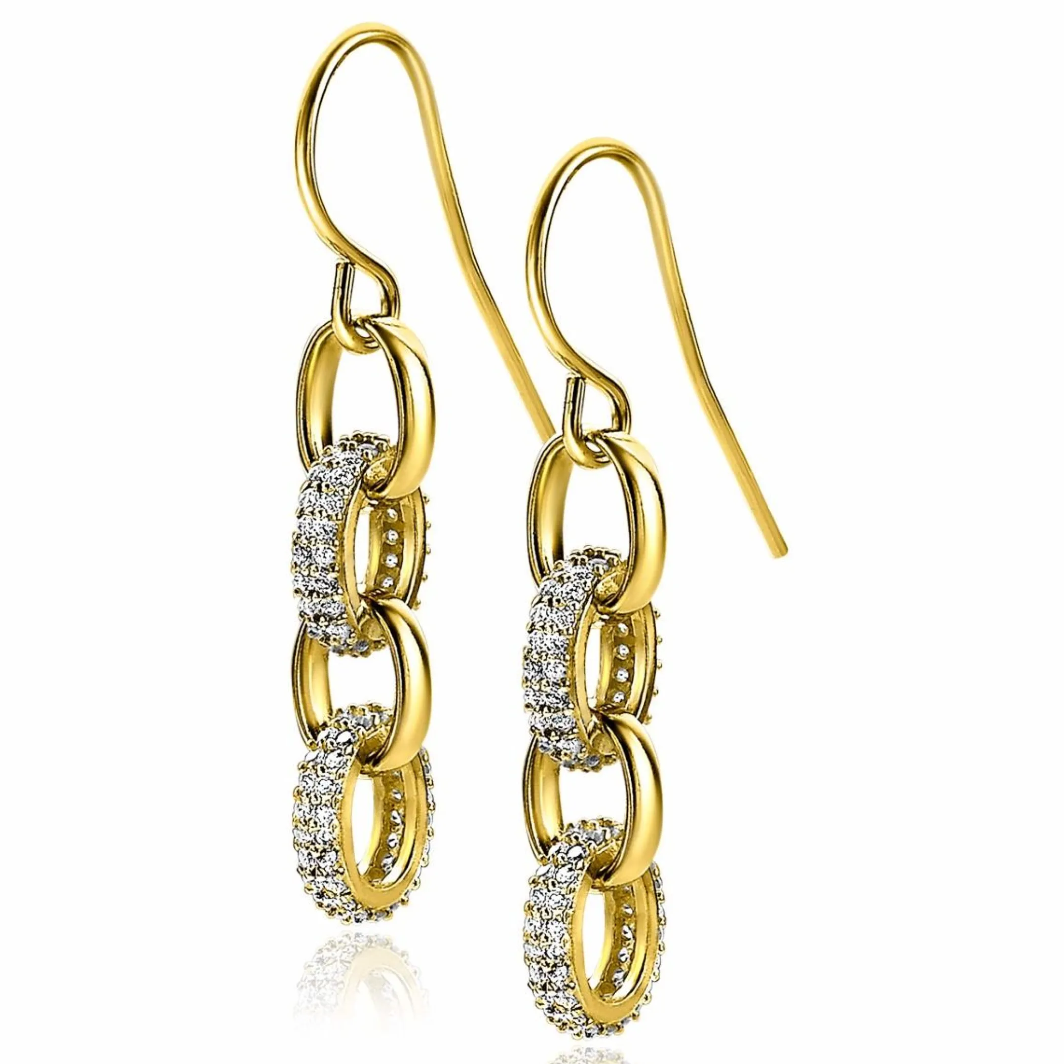 Online Zinzi zilveren luxe oorhangers 14K geel verguld 35mm ovale schakels witte zirconia ZIO2203Y