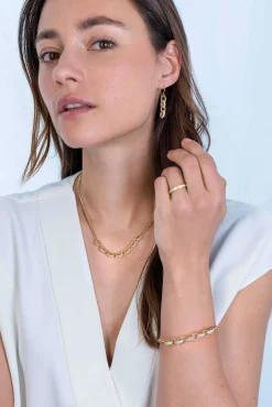 Online Zinzi zilveren luxe oorhangers 14K geel verguld 35mm ovale schakels witte zirconia ZIO2203Y