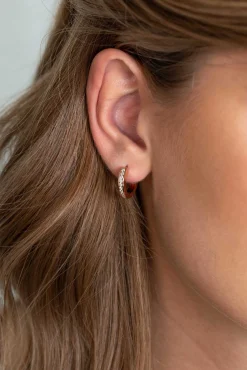 Best Zinzi zilveren luxe oorringen 14K rosé verguld 17 x 3mm wit ZIO186D
