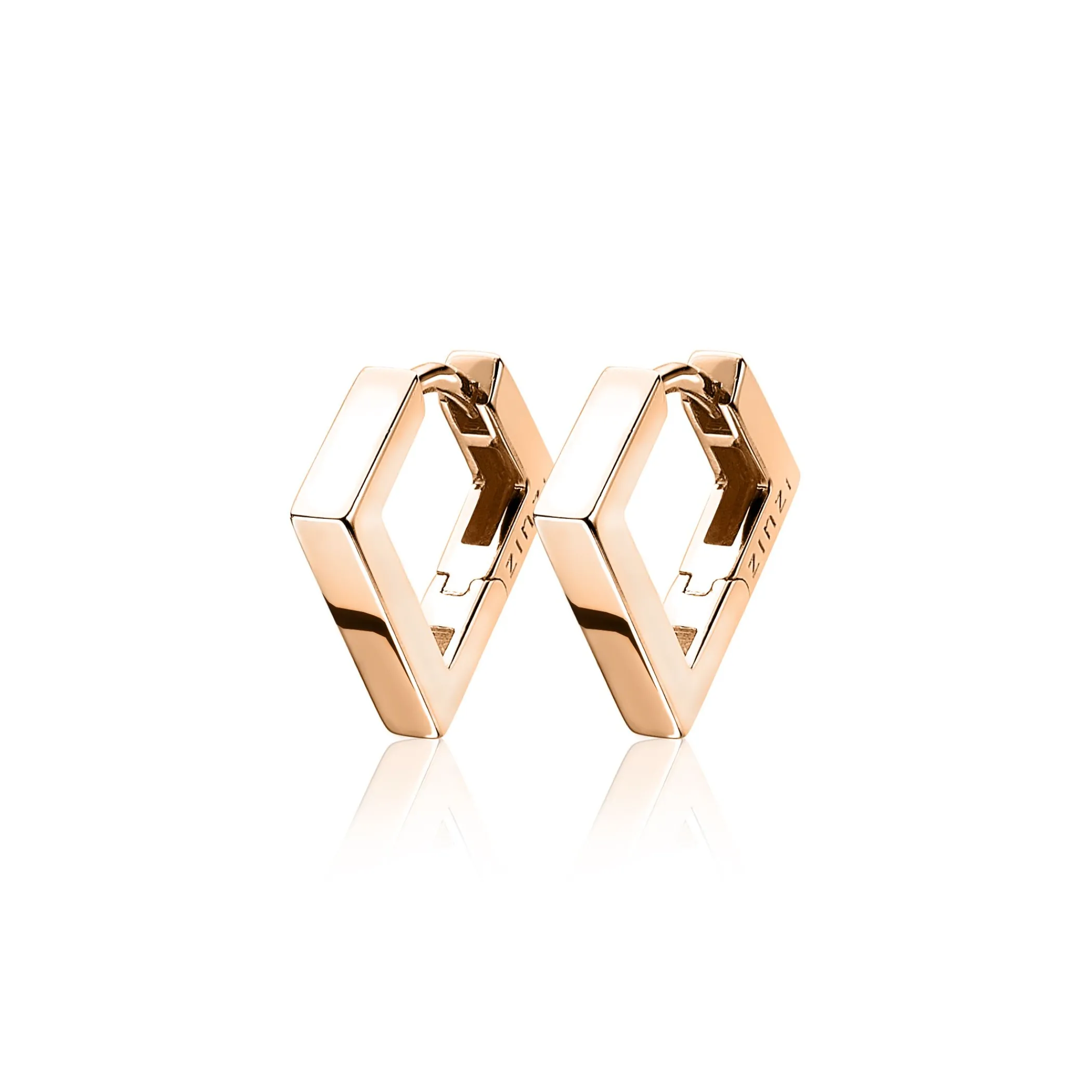 Hot Zinzi zilveren luxe oorringen rosé verguld vierkante buis driehoekvorm 18x2,5mm ZIO1684R